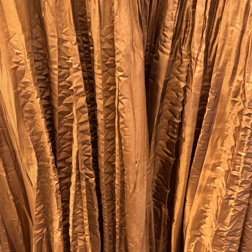 RAY HARRIS London Bubble Hem Maxi Dress Shimmer Brown V-Neck Plisse Crinkle O/S - Picture 7 of 10